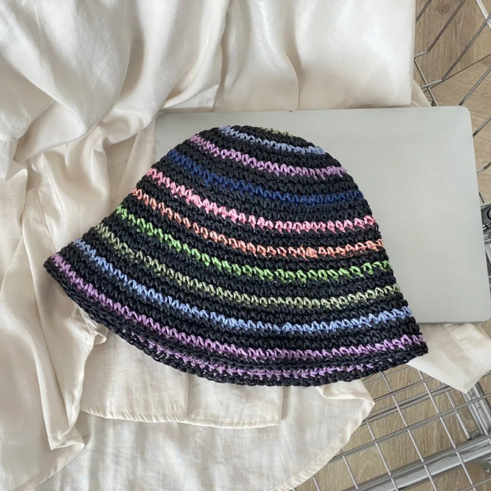 Rainbow Stripe Straw Beach Hat