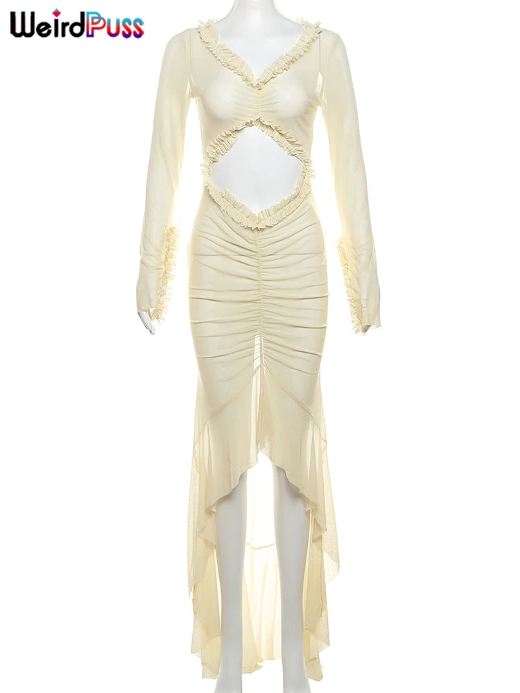 Sheer V Neck Resort Dress