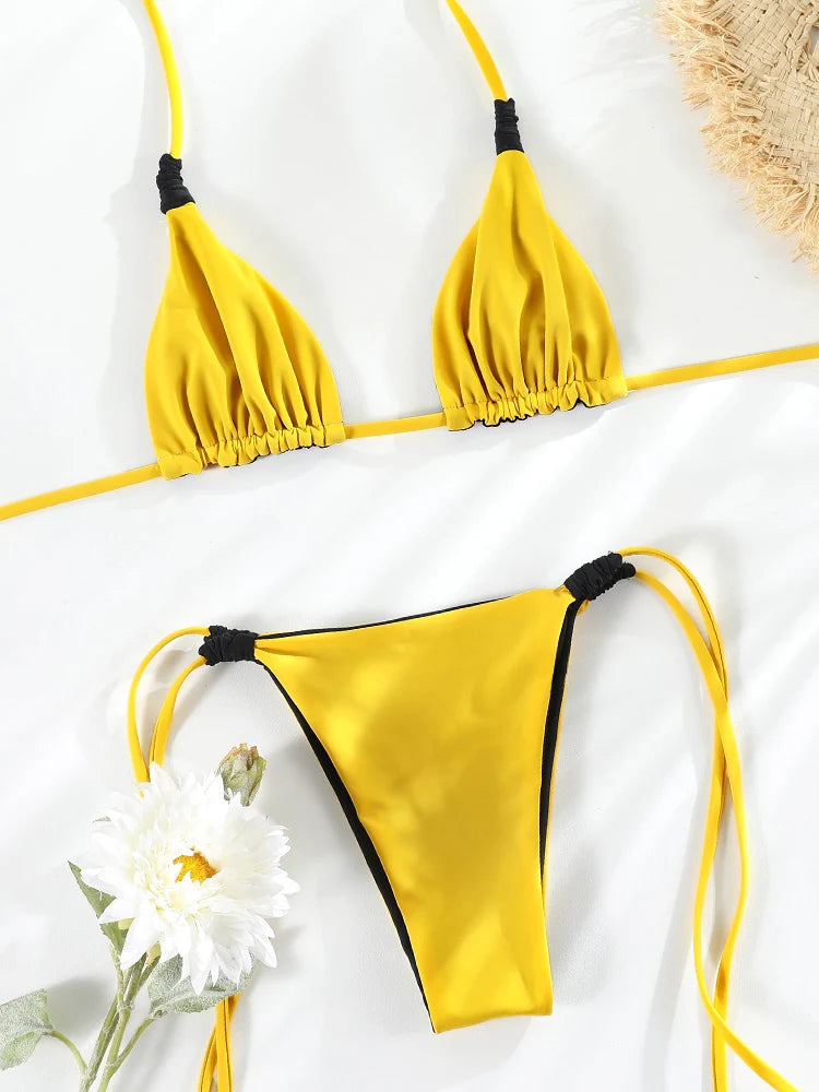 Solid String Bikini Swim Set