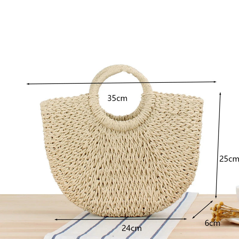 Handmade Straw Moon Beach Bag