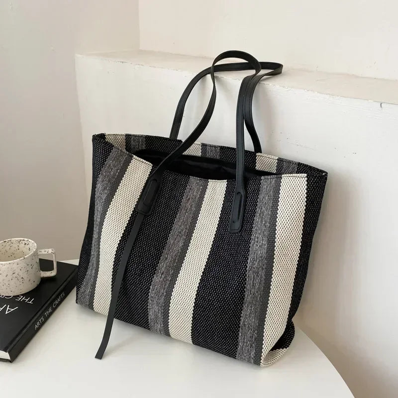 Raffia Stripe Shoulder Shopper Bag