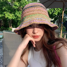 Rainbow Stripe Straw Beach Hat
