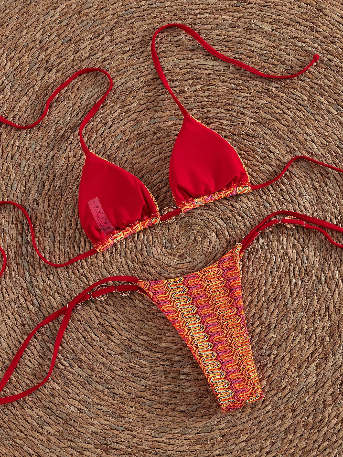 Red Halter Ring Bikini Set