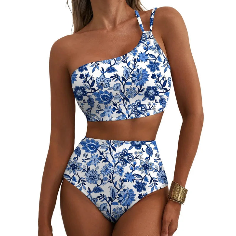 One Shoulder Floral Bikini Set
