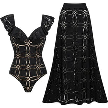 Black Ruffle Swimsuit Skirt Set