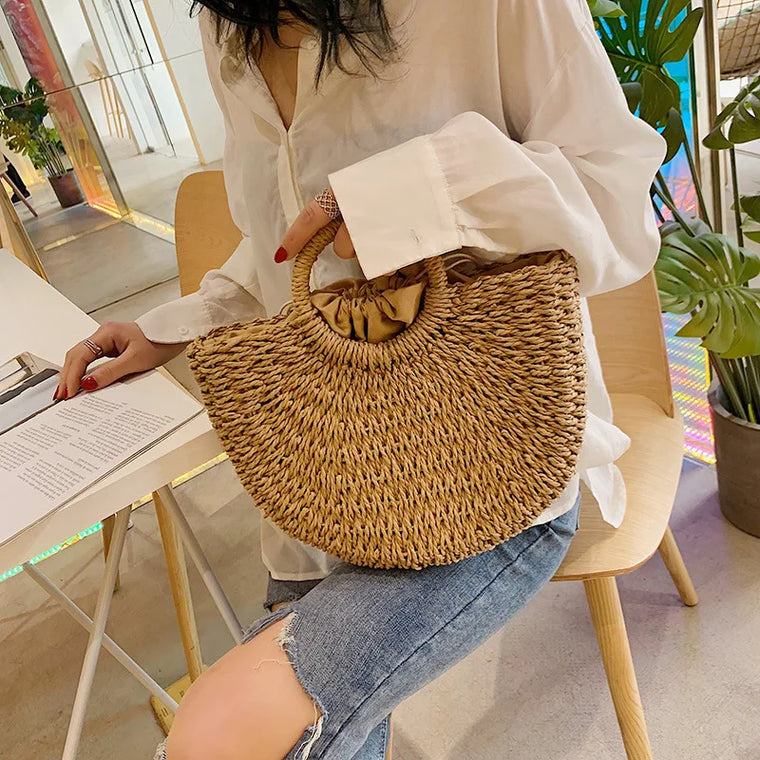 Handmade Straw Moon Beach Bag