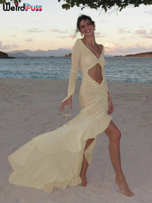 Sheer V Neck Resort Dress