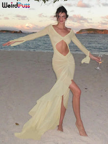 Sheer V Neck Resort Dress
