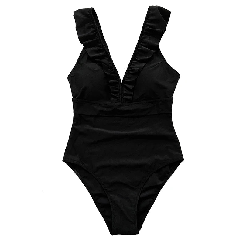 Striped Ruffle One Piece Swimsuit