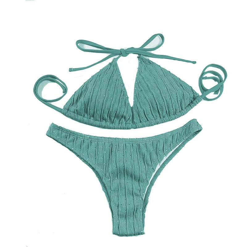 Jacquard Drawstring Bikini Set