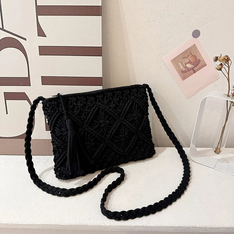 Hollow Woven Crossbody Beach Bag