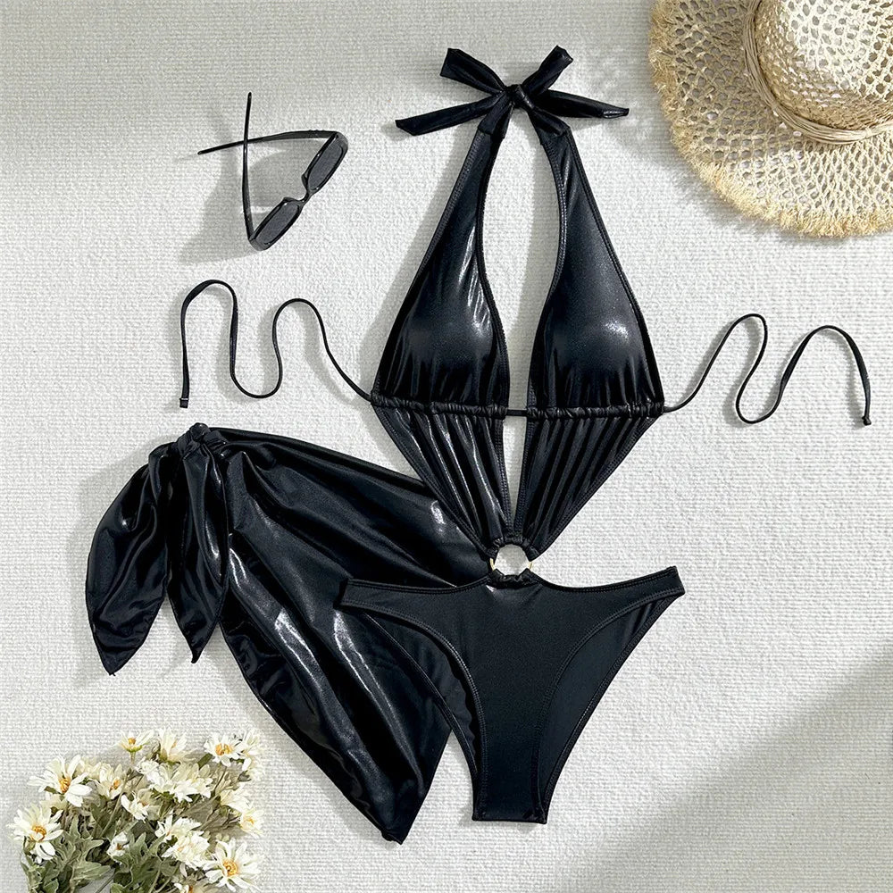 Shiny Backless One Piece Swimsuit