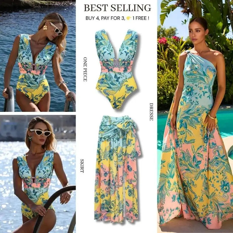 V Neck Skirted Swimsuit Set