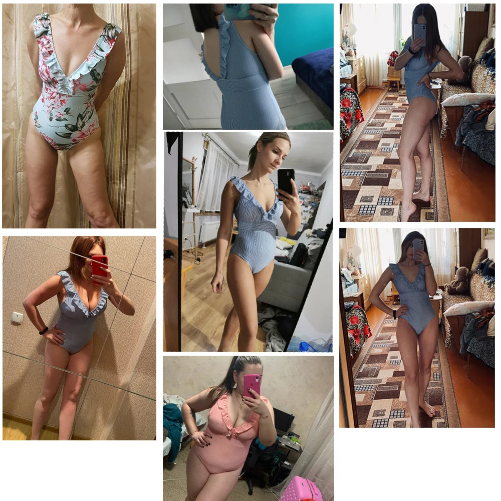 Striped Ruffle One Piece Swimsuit