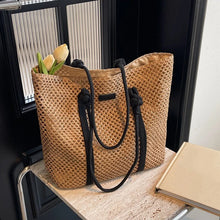 Solid Woven Straw Tote Bag