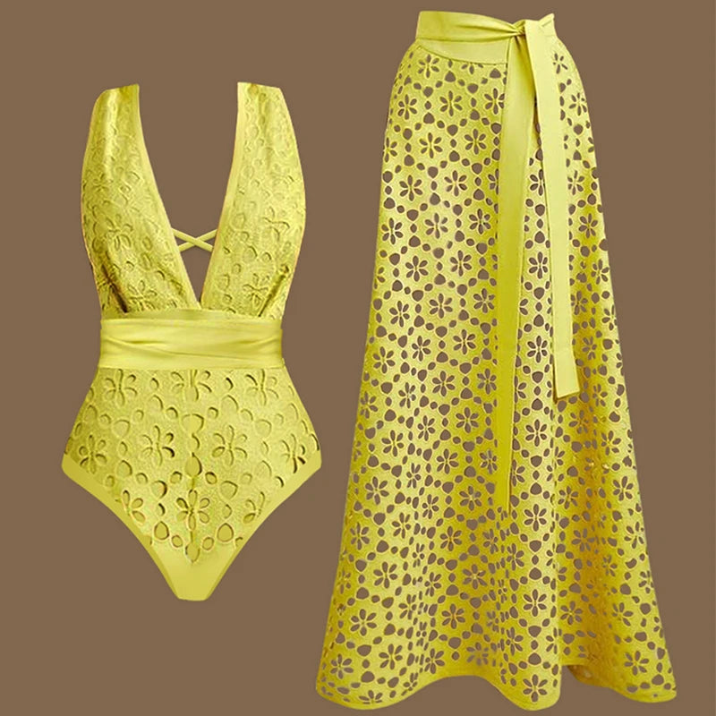 Floral Cutout Backless One Piece Swimsuit
